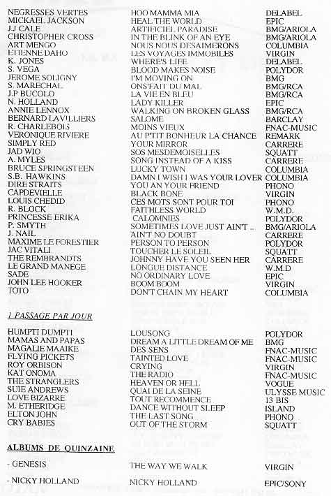 Play-list de novembre 1992-2